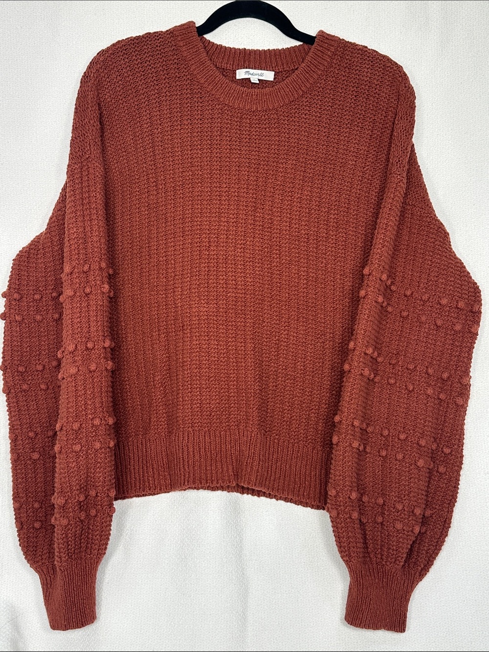 Madewell Rust Crewneck Bubble-Sleeve Knit Sweater